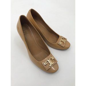 Tory Burch Patent Wedge Shoe Tan Camel 7.5 Medium